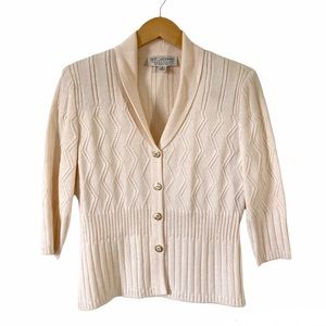 St. John Cream Shawl Collar Knit Cardigan